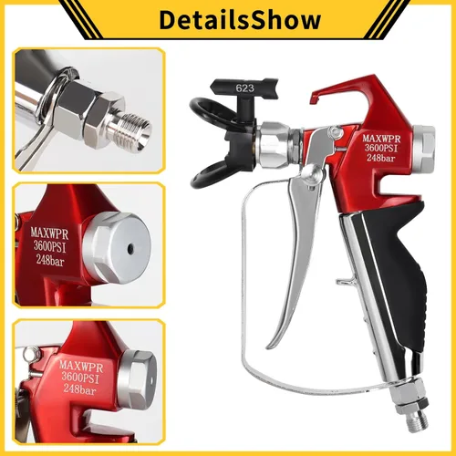 Miniatura 6 de Pistola de pintura sin aire de 3600 PSI con 5 puntas de pulverización reversibles y 2 protectores de puntas, compatible con pulverizador de pintura