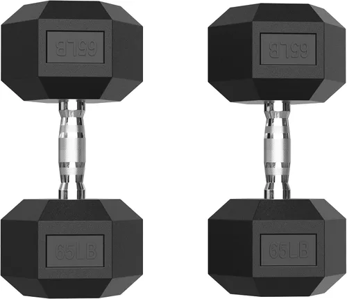 Miniatura 17 de PAPABABE Juego de 2 mancuernas hexagonales con agarre de goma de 2.5 a 125 libras, pesas fijas con revestimiento de goma inodoras, pesas