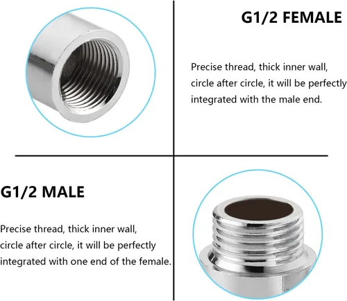 Miniatura 6 de 2 unids 0.787 in extensión de brazo de ducha, acoplador de brazo de ducha, brazo de extensión de cabezal de ducha de acero inoxidable de mano