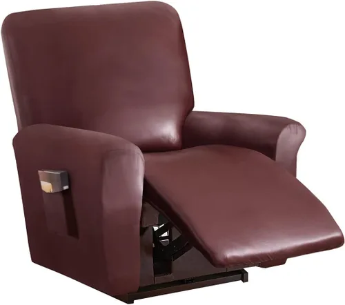 Miniatura 29 de Vctops - Funda elástica de 6 piezas para sofá biplaza reclinable, de cuero sintético impermeable, protector de muebles antideslizante con borde Negro