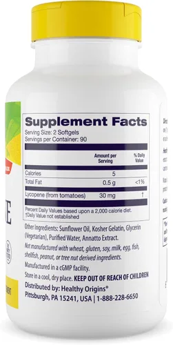 Miniatura 2 de Healthy Origins Licopeno 15 mg (natural, sin OMG, sin gluten, soporte para la piel, soporte para la próstata), 180 cápsulas blandas