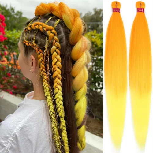 Miniatura 30 de Cabello trenzado verde con lentejuelas de 26 pulgadas, preestirado, trenzas de textura Yaki, extensiones de cabello pre plumadas, 3 paquetes, fácil