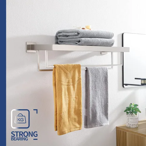 Miniatura 6 de KOKOSIRI Toallero de baño de 24 pulgadas con barras de toalla dobles SUS304 de acero inoxidable montado en la pared, níquel cepillado, B6003BR Acero