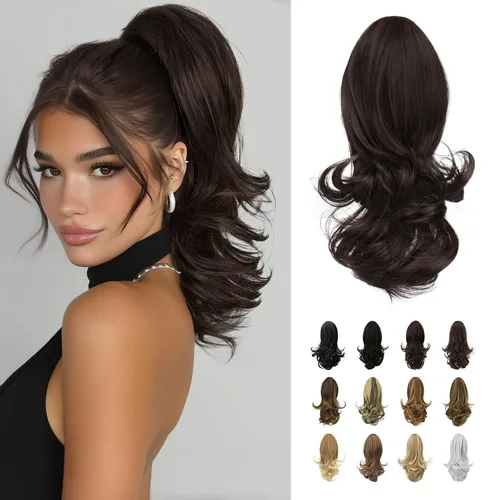 Miniatura 50 de Sofeiyan Extensión de cola de caballo de 11 pulgadas con clip de garra, extensiones de cabello con cola de caballo, cola de caballo larga y rizada