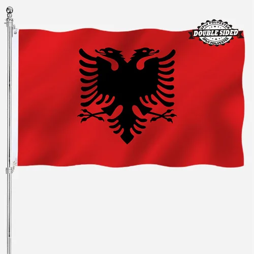 Bandera albanesa de Albania 3x5 doble cara para exteriores, banderas nacionales del país de alta resistencia de 3 capas de poliéster con 2 ojales de