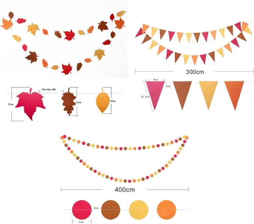 Miniatura 5 de Guirnalda de otoño con texto en inglés «Happy Felt Fall», «NO DIY», color naranja para Acción de Gracias, banderín colgante con serpentina, banderín