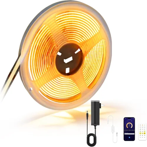 Miniatura 6 de COB - Tira de luces LED, luz LED blanca ajustable CCT de 9.84 pies, 2700K-6500K, CRI90+, 24 V, regulable, con control de aplicación Bluetooth