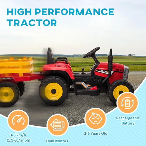 Miniatura 8 de Aosom Tractor de paseo de 12 V con remolque, motores duales de 25 W, tractor eléctrico a batería con control remoto, sonido de arranque de música