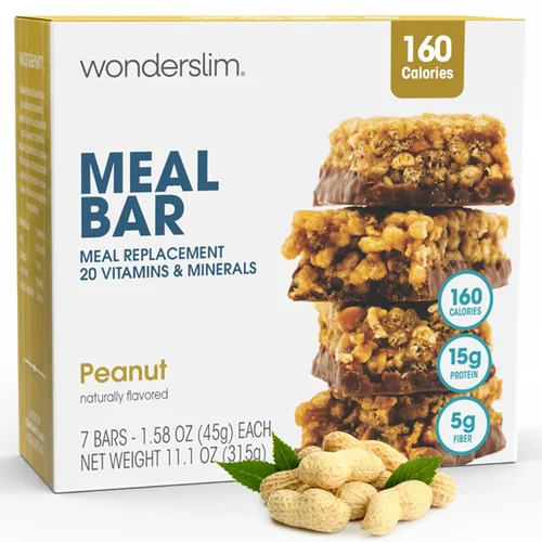 Miniatura 11 de Barra de proteínas WonderSlim para reemplazo de comida, Caramelo y Cacao, 15g de proteína, 20 vitaminas y minerales, sin gluten (7 unidades)