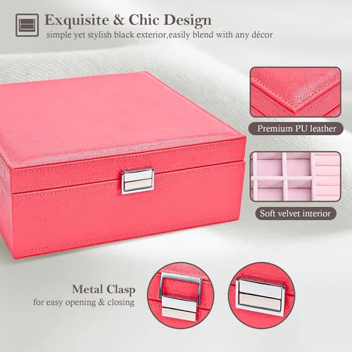 Miniatura 4 de Joyero para mujeres, niñas, novia, esposa, organizador de joyas de cuero grande, estuche de almacenamiento con dos capas para aretes, pulseras