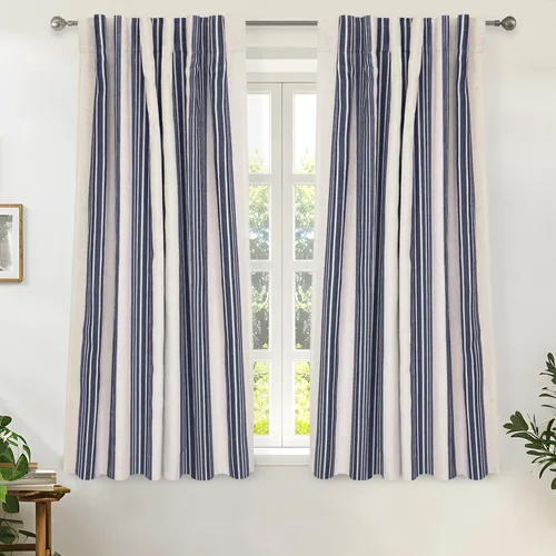 Miniatura 83 de DriftAway Chris Linen - Cortinas opacas con capa térmica y reductora de sonido, 63 pulgadas de largo para dormitorio, cortinas estampadas a rayas