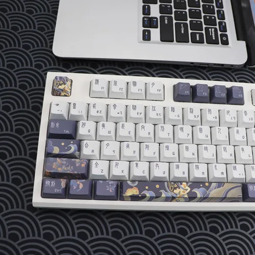 Miniatura 4 de JSJT Teclas PBT 136 Teclas Perfil Cherry Juego de Teclas Temáticas de Chang'e y Conejo Teclas de Estilo Antiguo Azul Zang Teclas Personalizadas
