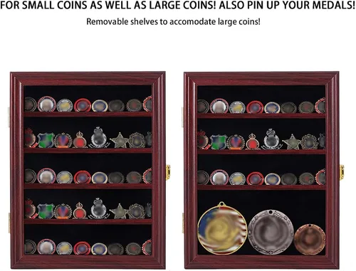 Miniatura 4 de Jinchuan Expositor de monedas de desafío militar con cerradura con cerradura con 2 estantes extraíbles y puerta antipolvo para fichas de póquer