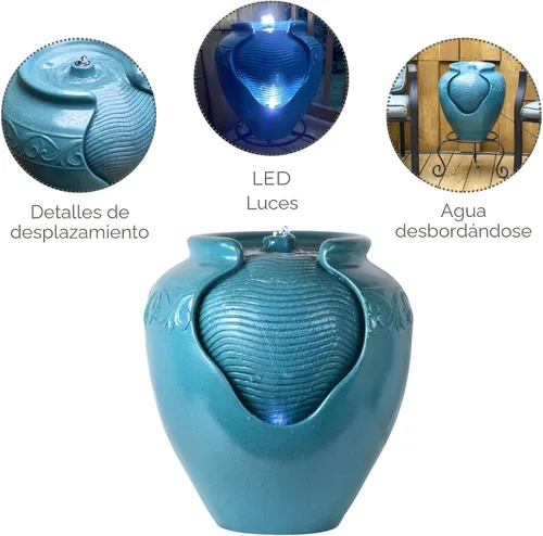 Miniatura 3 de Teamson Home Fuente de Agua de Maceta Esmaltada de Piso con Luz LED Integrada y Bomba para Exterior Interior Patio Jardín Patio Trasero Terraza