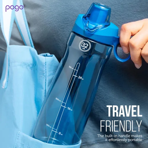 Miniatura 7 de Pogo Botella de agua de plástico sin bisfenol A con tapa con pico de 32 onzas, color azul atolón Azul (Blue Atoll)