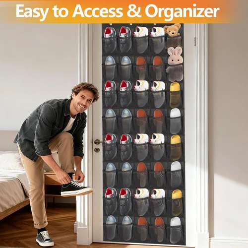 Miniatura 7 de Organizador de zapatos sobre la puerta, 40 bolsillos grandes de malla para colgar zapatos, organizador para armario, detrás de la puerta, soporte