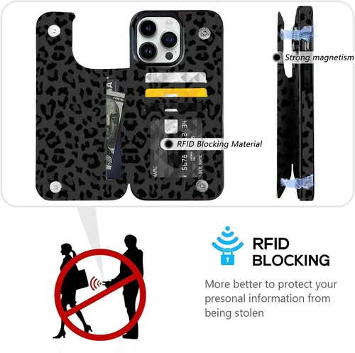 Miniatura 3 de Funda compatible con iPhone 13 Pro Max con tarjetero y ranuras para tarjetas integradas de piel sintética, función atril y a prueba de golpes