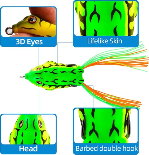 Miniatura 5 de Rikiamru Señuelos de pesca de rana suave cebo para lucio, cabeza de serpiente, trucha, agua salada, Swimbait