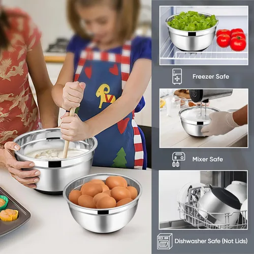 Miniatura 4 de TeamFar Tazones para mezclar con juego de tapas, 7/3.5/2.5/1.5/1 cuartos de galón, tazón grande de acero inoxidable para ensalada anidable, parte