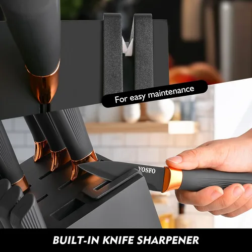 Miniatura 8 de Juego de cuchillos de cocina, 15 piezas con bloque y afilador, acero inoxidable de alto carbono ultra afilado, apto para lavavajillas