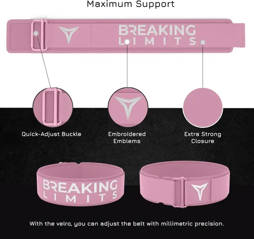 Miniatura 6 de Breaking Limits Cinturón de levantamiento de pesas rosa para mujeres y hombres - Cinturón de sentadillas para gimnasio, entrenamiento, levantamiento