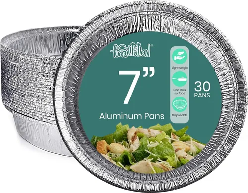 Miniatura 8 de Sartenes redondos de aluminio con tapas (paquete de 30) – Sartenes desechables de 7 pulgadas – Papel de aluminio redondo para hornear, asar