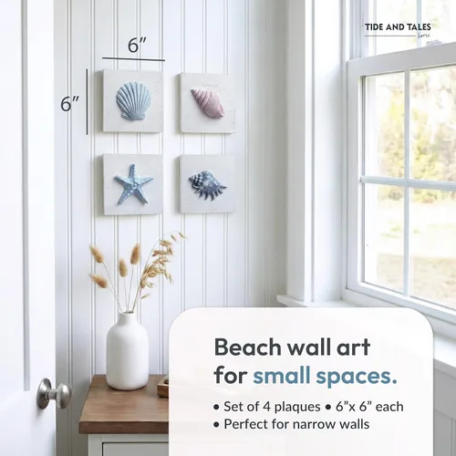 Miniatura 3 de TideAndTales - Decoración de playa de conchas marinas (juego de 4) conchas 3D texturizadas y decoraciones de estrellas de mar para el hogar o casa