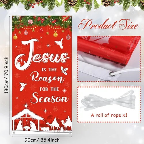 Miniatura 2 de WovWeave Decoración navideña para puerta religiosa al aire libre, Jesús es la razón de la temporada, fondo de fotografía de Navidad, pancarta