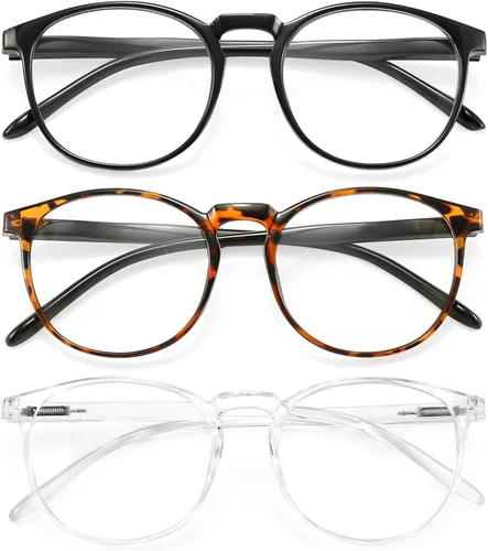 Miniatura 12 de IBOANN - Lentes con filtro de luz azul para mujeres y hombres, paquete de 3 unidades, armazón redonda estilo retro a la moda, lentes falsos vintage