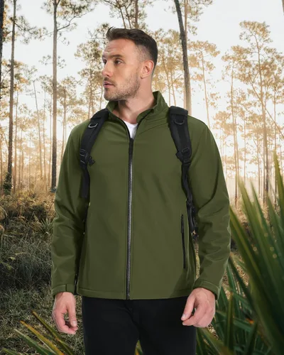 Miniatura 2 de MAGCOMSEN Chaqueta Softshell con forro polar para hombre, ligera, impermeable, cortavientos con cremallera, abrigo de lluvia para invierno