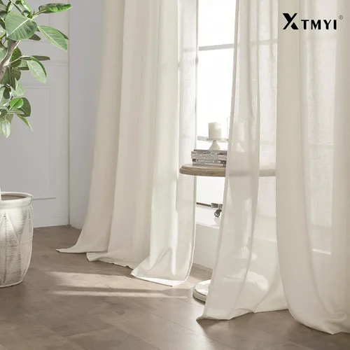 Miniatura 8 de XTMYI - Cortinas transparentes de 54 pulgadas de largo, juego de 2 paneles para baño, cortinas cortas de lino y algodón con semi privacidad