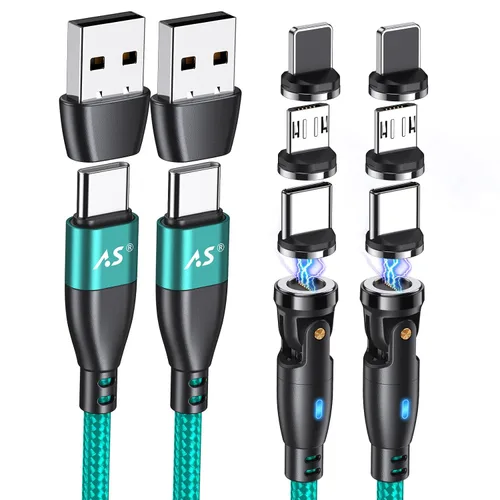 Miniatura 9 de Cable de carga magnético de rotación 540 de 100 W, 3.3 pies/6 pies, paquete de 2 unidades, cable USB C a USB C, cable de carga magnética, cable