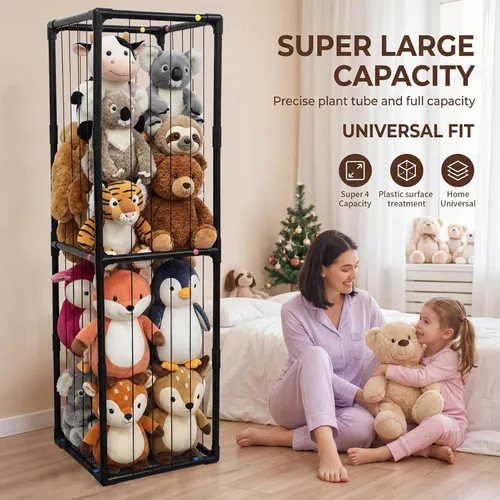 Miniatura 4 de Almacenamiento de animales de peluche, organizador de almacenamiento con banda elástica, tubo de PVC grueso, soporte grande para animales de peluche