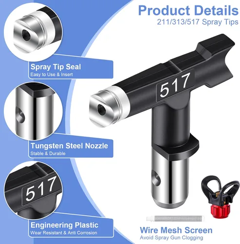 Miniatura 4 de Kit de pistola pulverizadora de pintura sin aire Gyfent de 14 piezas para bricolaje, pistola de pulverización sin aire de 3600PSI con manguera