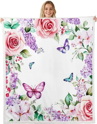 Miniatura 10 de Fairy Fleece Blanket,Romantic Pink Floral Botanical Bed Blankets for Adults Teens,Galaxy Starry 3D Moon Room Decor,Blue Pink Super Soft Flannel