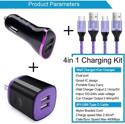 Miniatura 2 de Adaptador de cargador de coche, enchufe de pared con cable de carga tipo C para LG Stylo 6/5/4 G8 G7 G6 V60 V50 V40 V35 ThinQ, Samsung Galaxy S25