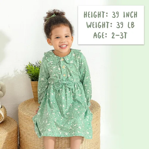 Miniatura 3 de YOUNGER TREE 1-4T - Vestido de niña pequeña de manga larga, floral, casual, vestido de otoño e invierno