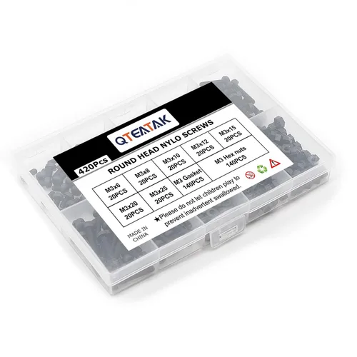 Miniatura 6 de M3 Kit de Surtido de Tornillos de Nylon Negro de Cabeza Redonda, Pernos y Tuercas, Juntas (M3 Métrico: 6mm 8mm 10mm 12mm 15mm 20mm 25mm)