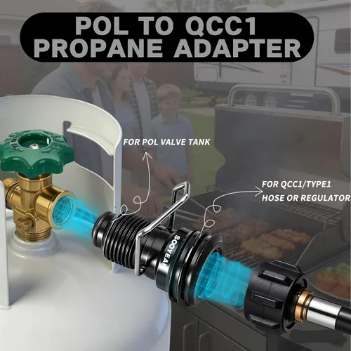 Miniatura 2 de Adaptador de tanque de propano antiguo a nuevo, adaptador de tanque de propano que convierte la válvula de servicio del tanque POL LP en manguera