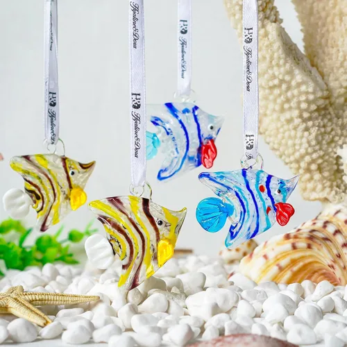 Miniatura 3 de Juego de 2 adornos de cristal soplado de peces tropicales para la colección del árbol de Navidad, arte de cristal marino, adornos decorativos