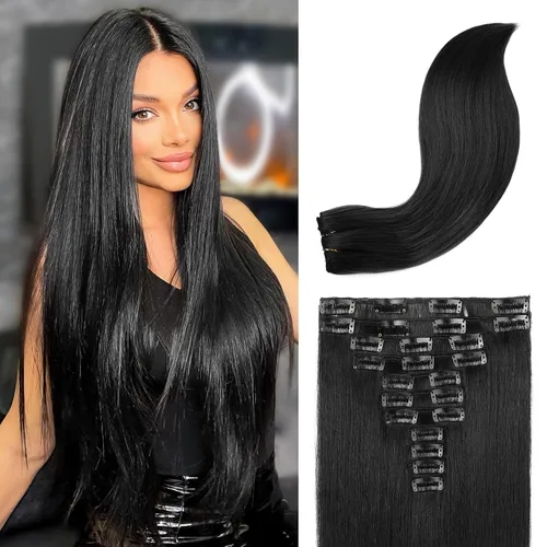 Miniatura 22 de REECHO Extensiones de cabello, 11 piezas de extensiones de cabello con clip de 24 pulgadas de largo, lacio, HE005, extensiones sintéticas naturales