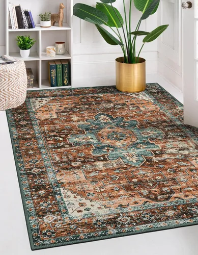 Miniatura 15 de Moynesa Alfombra de pasillo ultra fina lavable de 2 x 6 pies, antideslizante, resistente a las manchas, alfombra vintage que no desprende para Gris