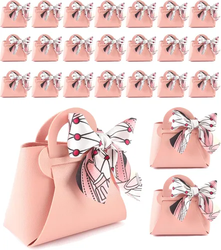 NOWDER Paquete de 24 bolsas de cuero para regalo de dulces de boda con asa, cajas reutilizables de recuerdo de fiesta para baby showers, cumpleaños,