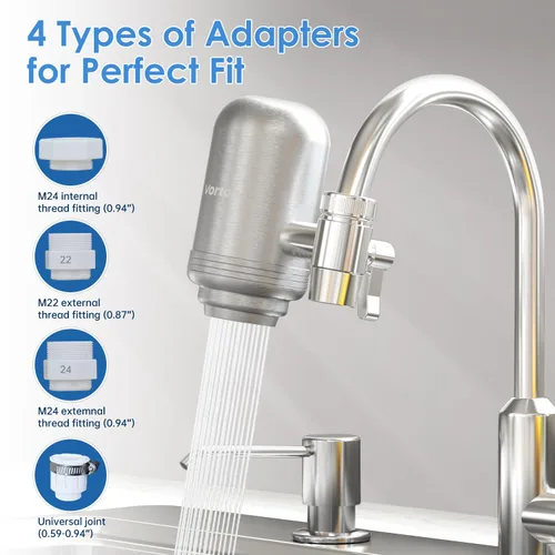 Miniatura 5 de Vortopt Filtro de agua para grifo para fregadero, flujo rápido, sistema de filtración de agua de montaje en grifo de 400 galones para agua