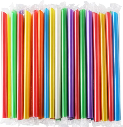 [Envueltas individualmente] 100 popotes desechables de plástico con puntas anguladas, popotes de plástico anchos y multicolores, sin BPA (9.45