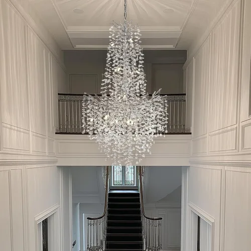 Miniatura 6 de Candelabros de Cristal Plateado H61'' para Techos Altos, Candelabros de Escalera, Candelabro Moderno de Rama de Árbol de Cristal, D40'' Candelabro