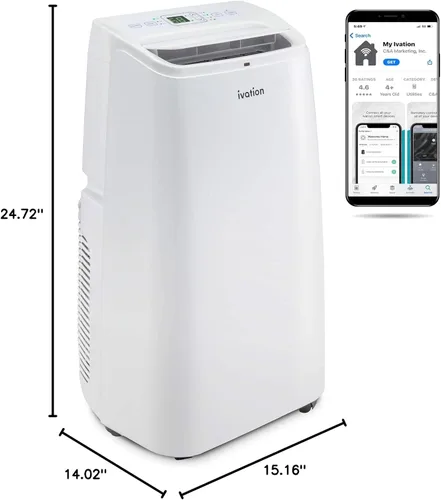 Miniatura 9 de Aire acondicionado Ivation con Wi-Fi de 8500 BTU hasta para 250 pies cuadrados (5500 BTU SACC), control por app 3 en 1, deshumidificador