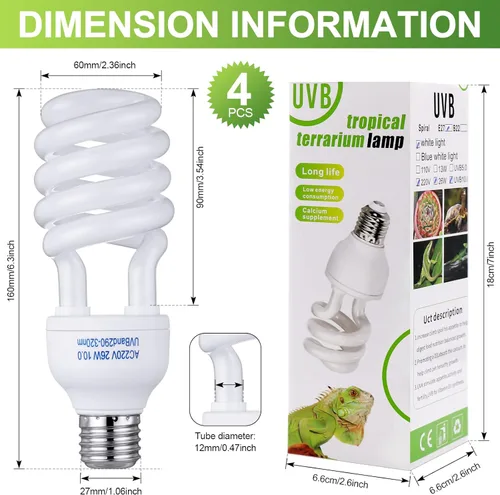 Miniatura 2 de Reginary 4 Uvb Reptile Light 10.0 26 W, Bombilla Uvb para Reptil para Desierto Tropical Sub Tropical Fluorescente Simulación Luz