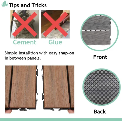 Miniatura 4 de SunnyRoyal Dect Tiles - Azulejos de madera maciza de teca maciza y fácil de instalar, azulejos entrelazados para patio en gris, paquete de 1