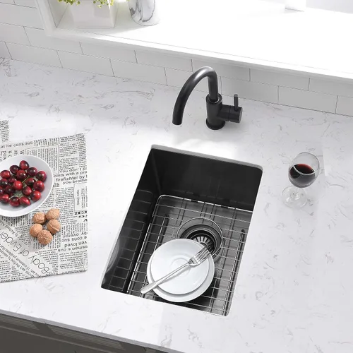 Miniatura 2 de Fregadero de barra negra de 12 pulgadas para montaje bajo montaje, fregadero de cocina pequeño de 12 x 16 pulgadas, fregadero de barra húmeda